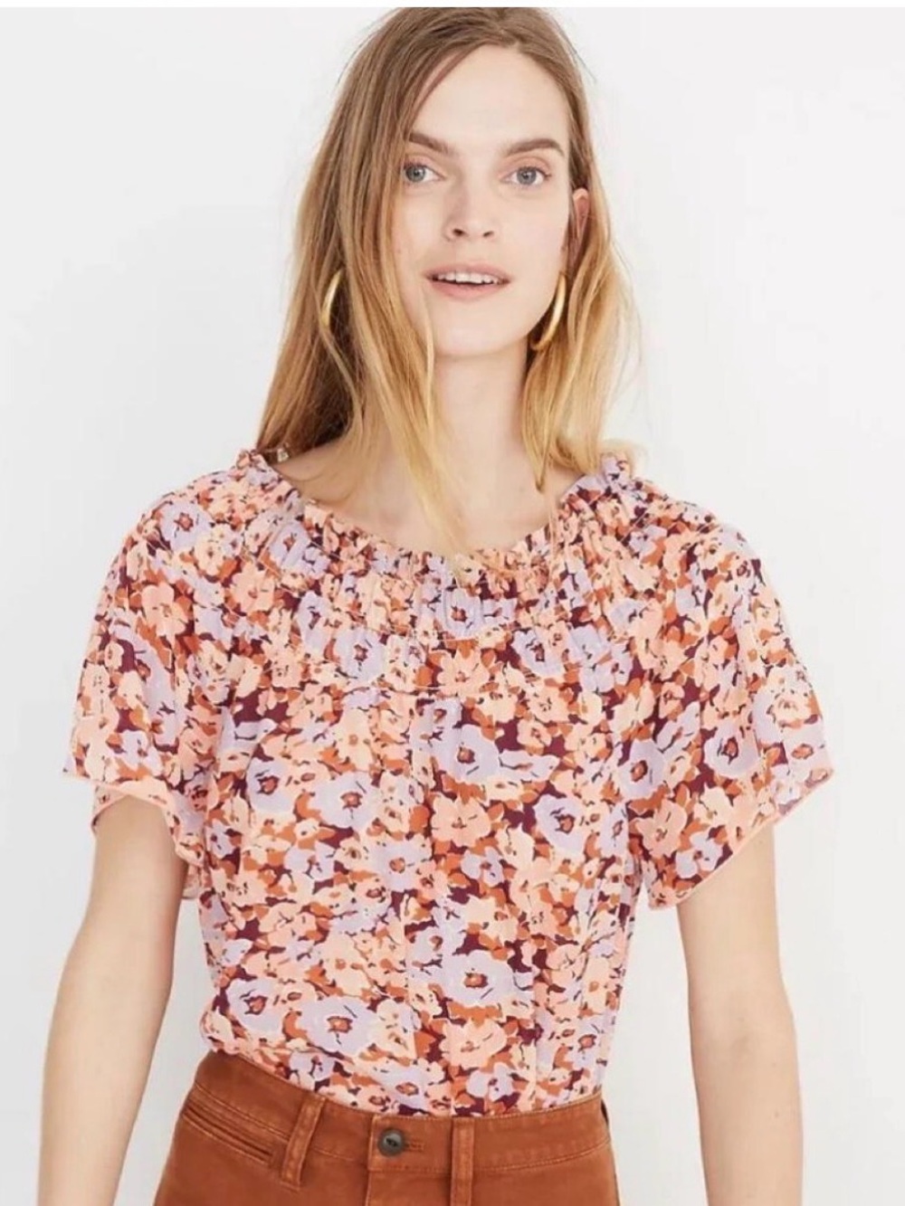 Madewell Smocked Mock Neck Top In Floral Breeze